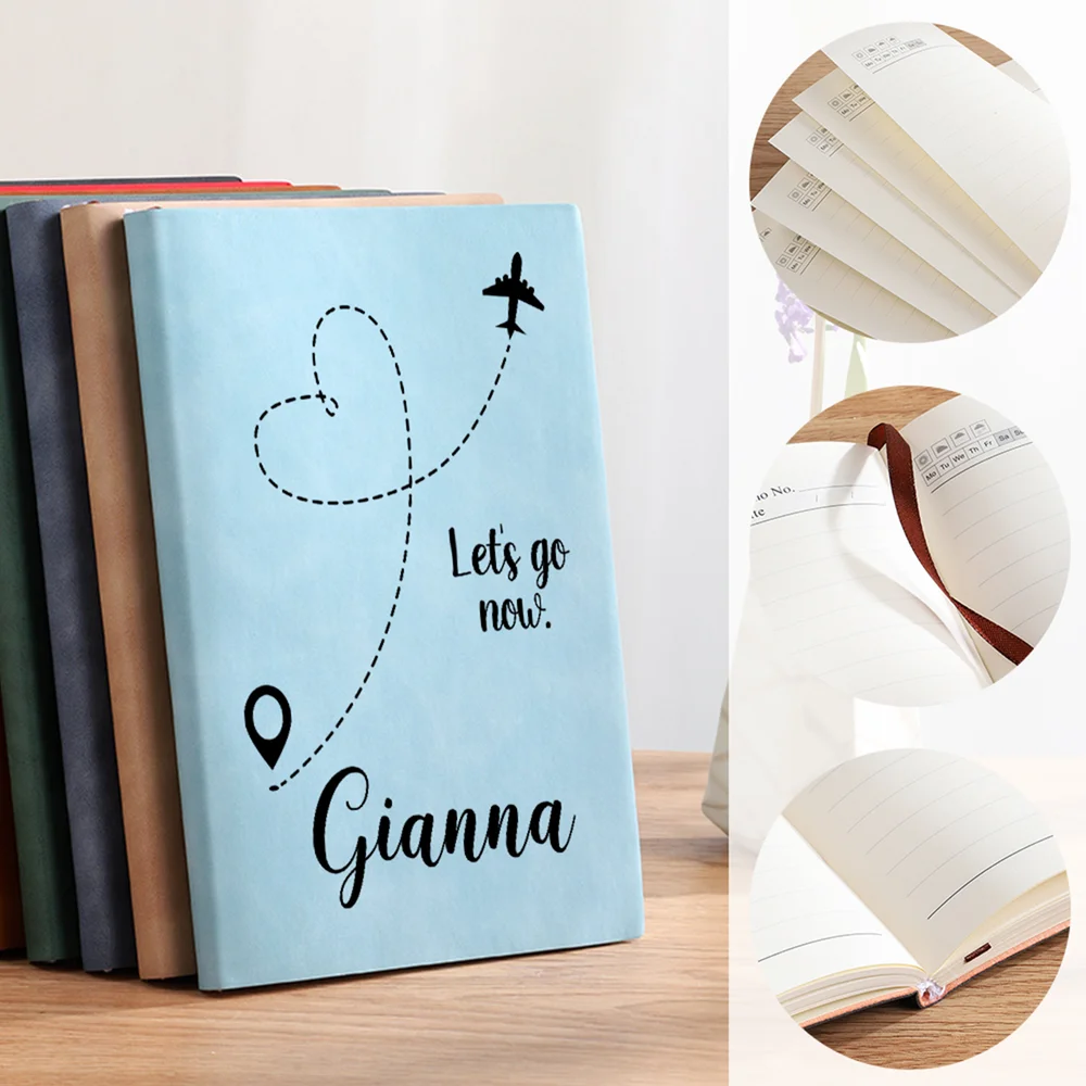 Taccuino A5 personalizzato in pelle PU con nome e stile di viaggio