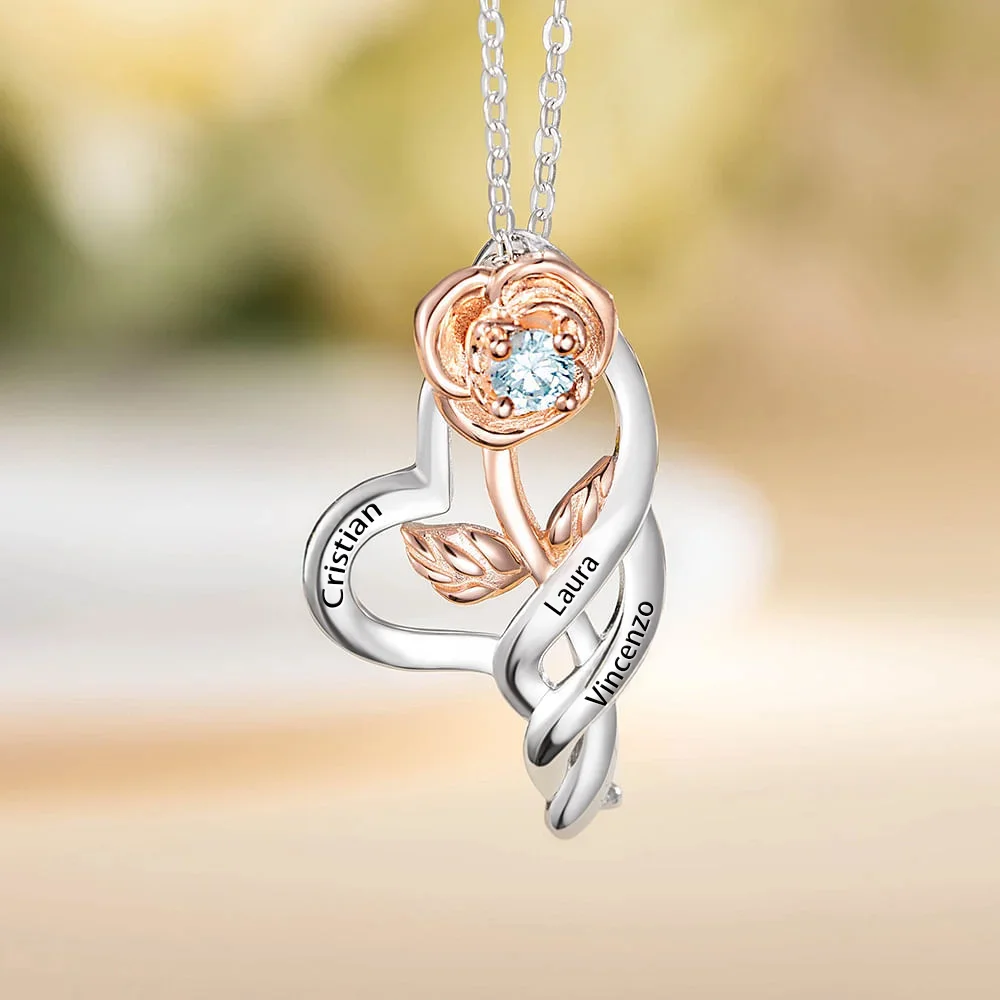 Collana di rosa personalizzata con 1-3 nomi incisi gioiello raffinato ipoallergenico regalo di compleanno per festa della mamma per donne