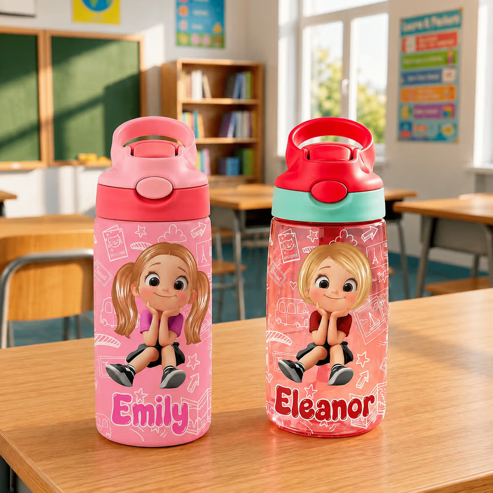 Borraccia per bambini personalizzata con nome e personaggio animato