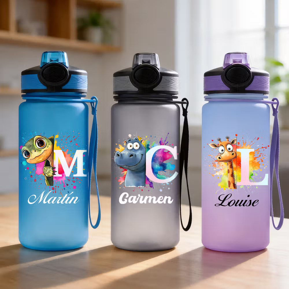 Borraccia personalizzata con nome e animali per bambini