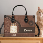 Borsa tote in pelle personalizzata con gatto e nome