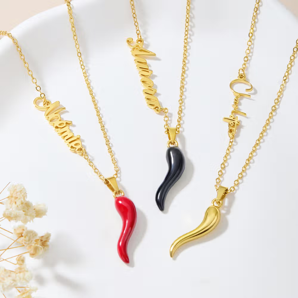 Collana portafortuna con cornicello italiano personalizzato