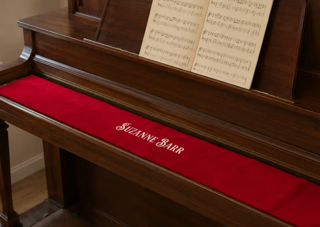 Copertura antipolvere personalizzata per pianoforte con ricamo