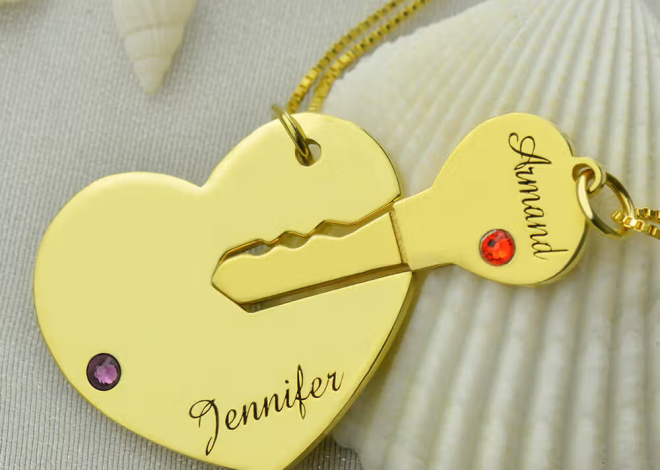Set di collane per coppie con chiave e cuore in argento sterling