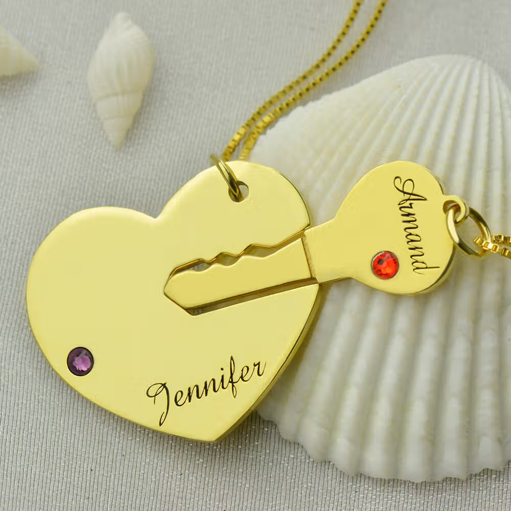 Set di collane per coppie con chiave e cuore in argento sterling