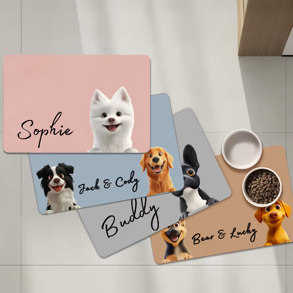 Tappetino impermeabile personalizzato per alimenti con cane in 3D