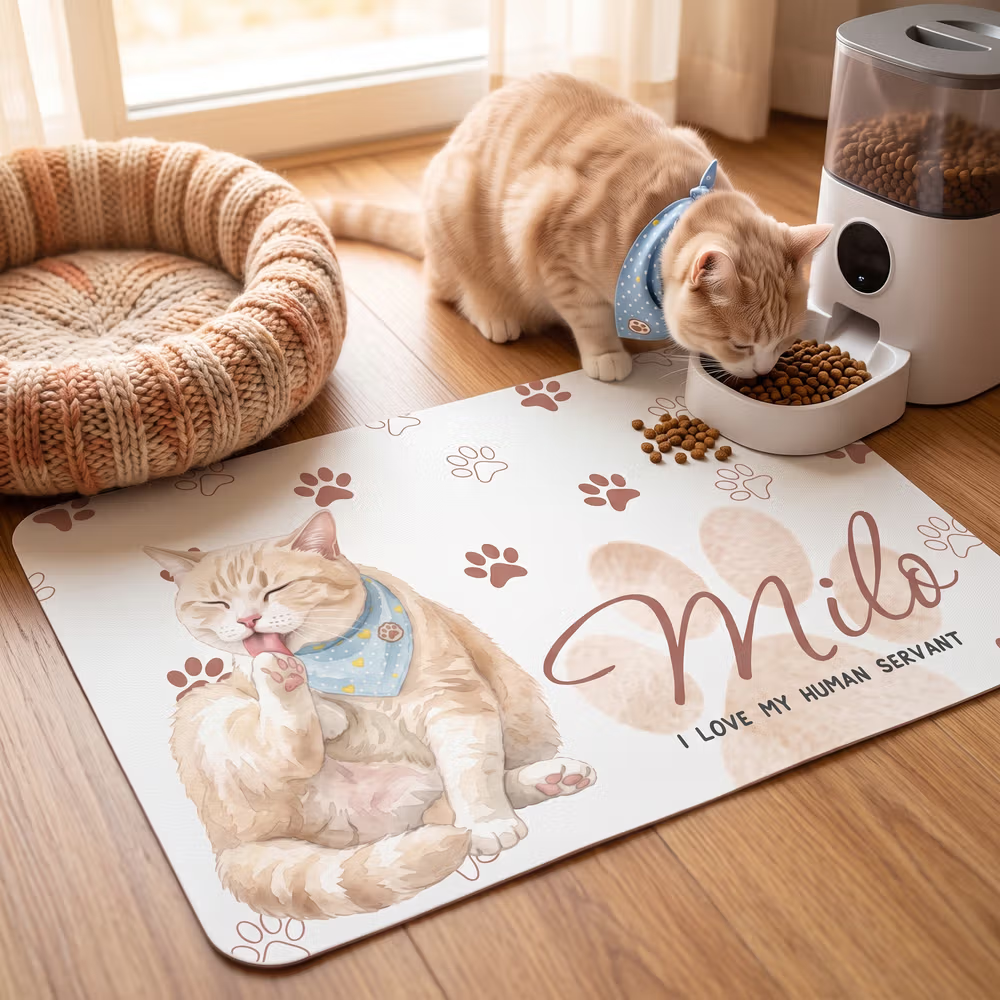 Tappetino personalizzato per il cibo del cane con foto ad acquerello