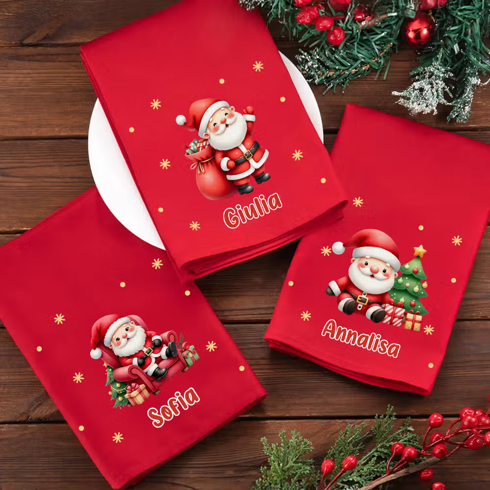 Tovagliolo riutilizzabile in cotone personalizzato con Babbo Natale