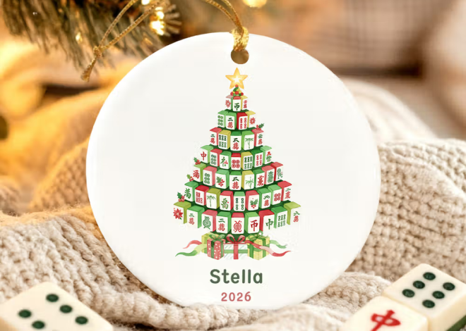 Albero di Natale Mahjong personalizzato in ceramica con nome e anno