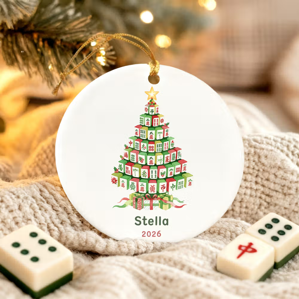 Albero di Natale Mahjong personalizzato in ceramica con nome e anno