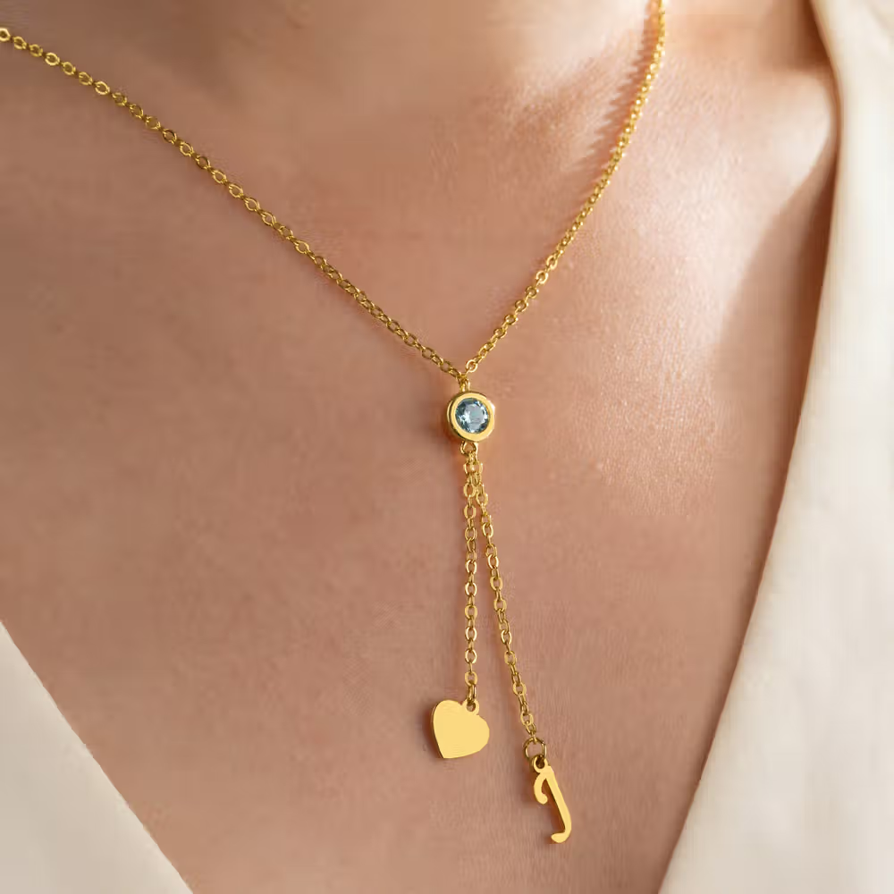 Collana con ciondolo a cuore e pietra di nascita personalizzata