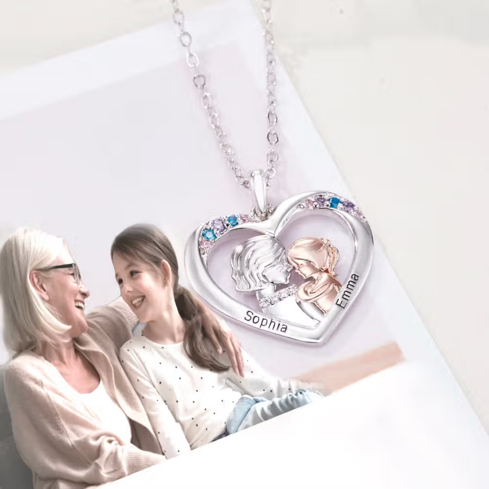 Collana personalizzata a forma di cuore bicolore per nonna e nipote