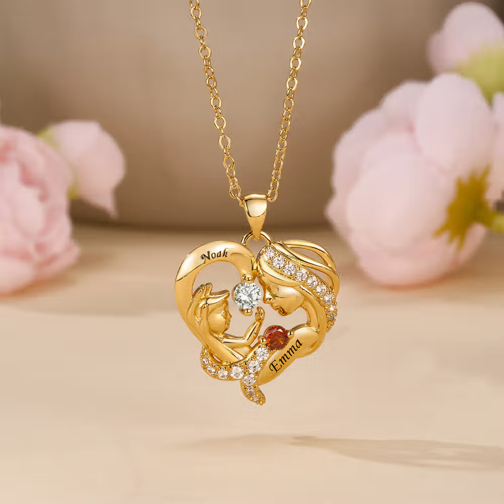 Collana personalizzata con pietre di nascita per mamma e figlio