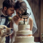 Decorazione per torta nuziale con sposi e animali domestici