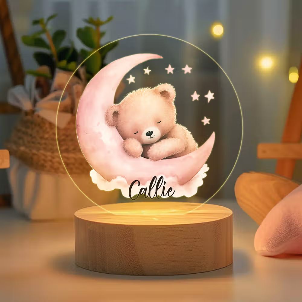 Luce notturna personalizzata con orsetto e luna per bambini