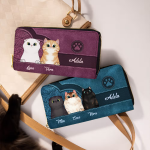 Portafoglio in pelle PU personalizzato con gatto in stile vintage