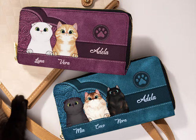 Portafoglio in pelle PU personalizzato con gatto in stile vintage