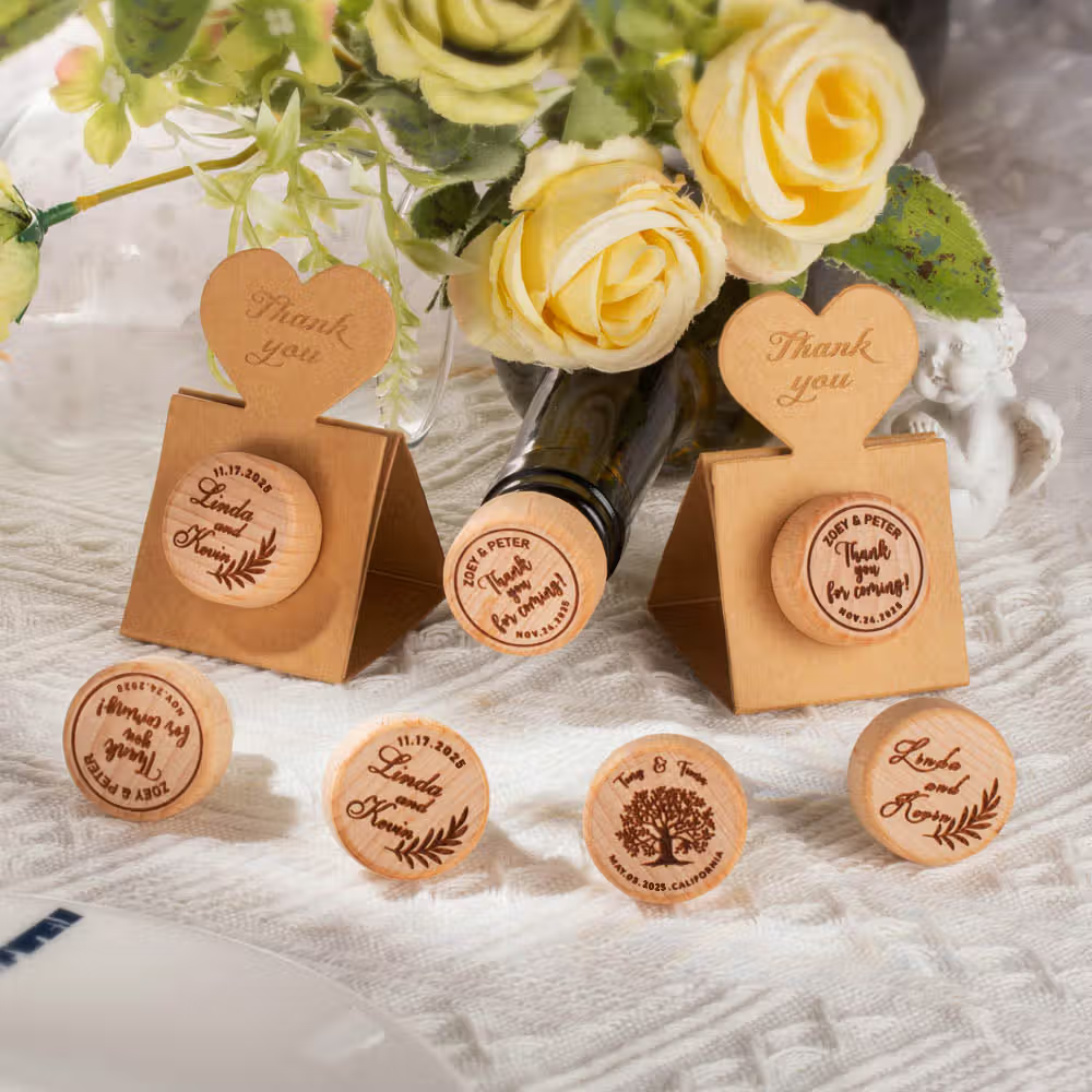 Tappi di sughero personalizzati in legno per bottiglie di vino con supporto